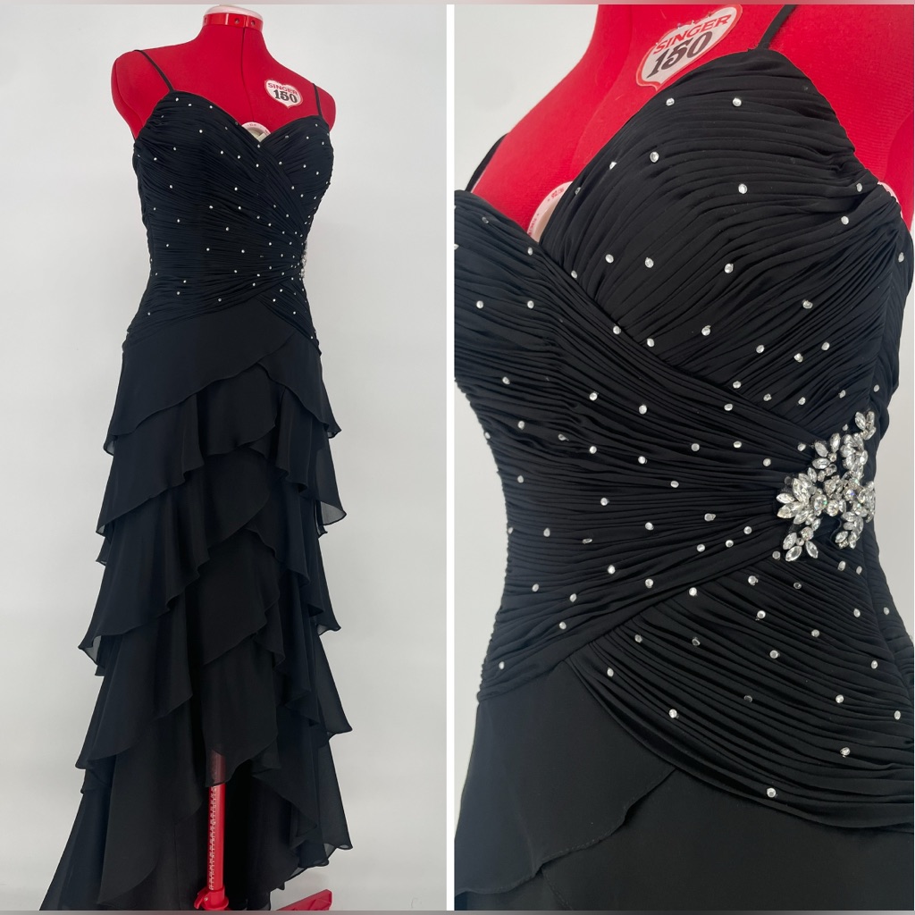 Y2k Jovani Tiered Ruffle High Low Rhinestoned Formal / Prom Dress Ruched Bust